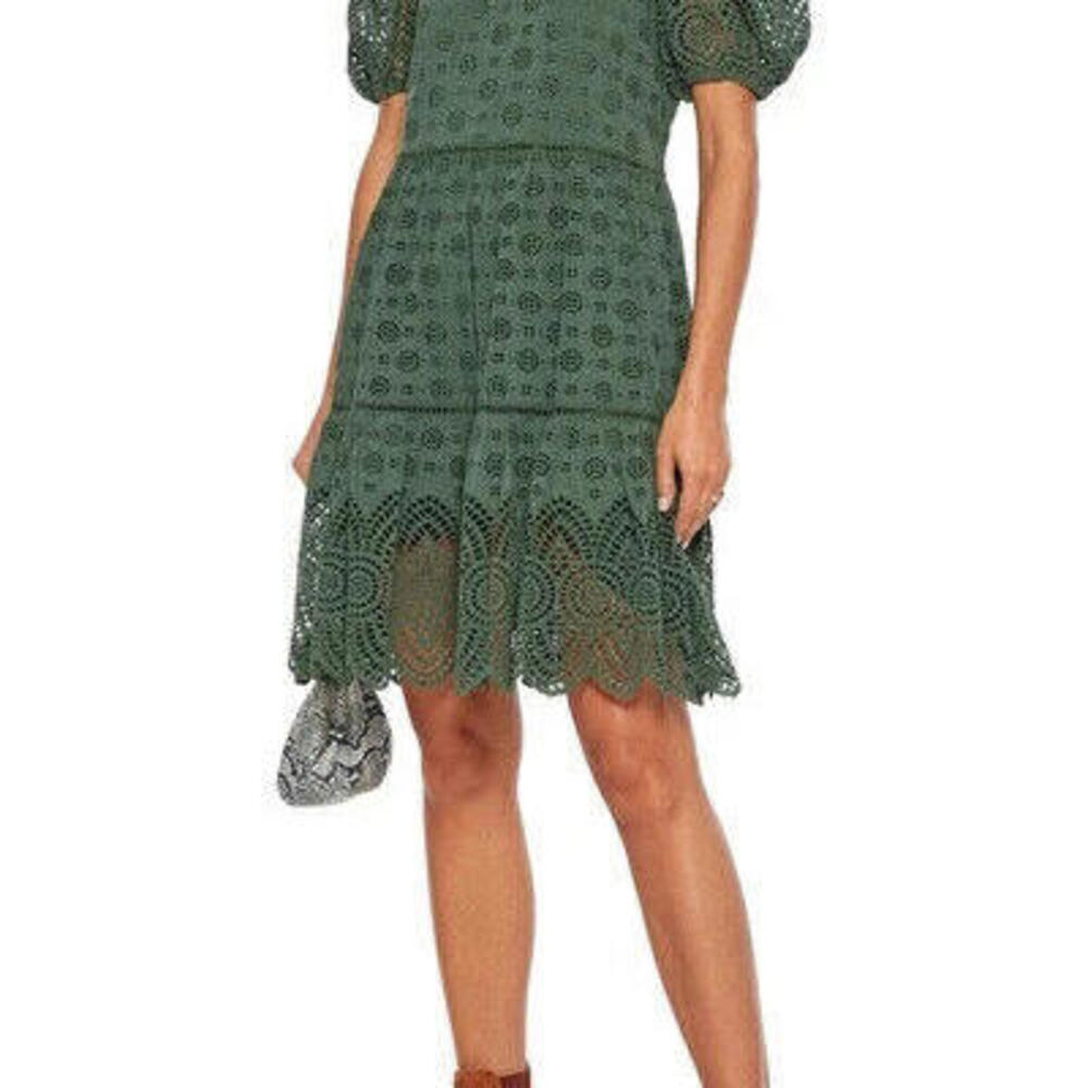 Ulla Johnson Women's US4 Army Green Simone Dress Broderie Anglaise Eyelet Mini